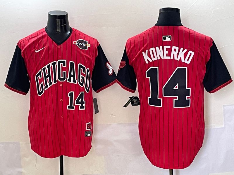 Men Chicago White Sox 14 Konerko Red Stripe Joint Name Nike 2025 MLB Jersey style 7